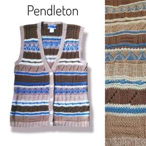 Pendleton Cotton Blend Button Up Sweater Vest Tan Multi Men's Size S Looks NEW!